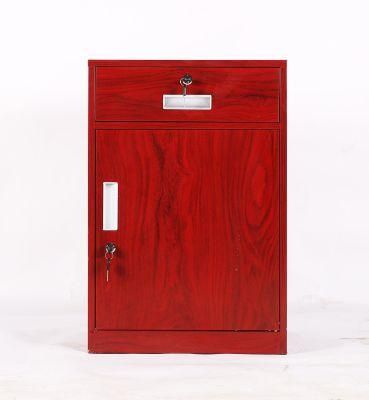 Red Wood Color Side Open Metal Bedside Storage Cabinet