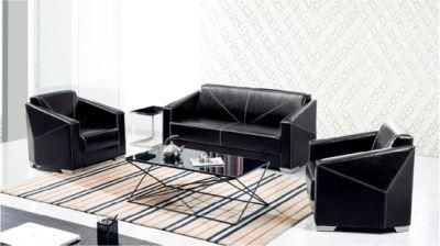 Good Quality Black Leather Commercial Office Couch Sofa Set with Metal Legs