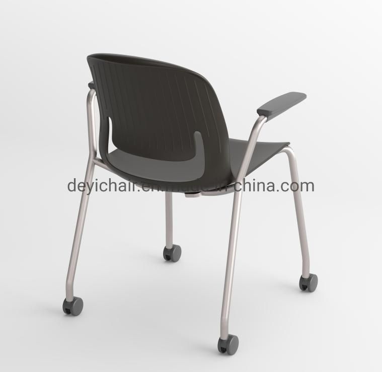 Black Color Plastic Shell with Seat Cushion Chromed Finished 4 Legs Frame Stool Chair with Casters