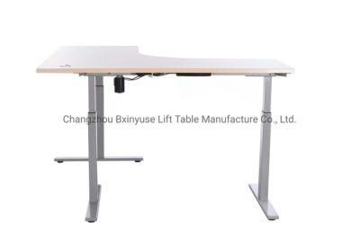 L Shaped Single Motor Electric Height Standing Adjustable Desk Table with 3 Legs
