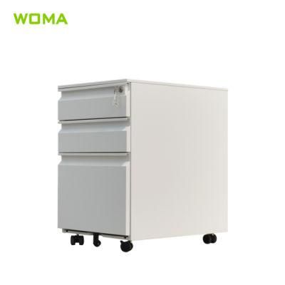 3 Drawer Metal Mobile Filing Cabinet Metal Movable Pedestal with 5 Wheels