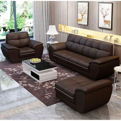 (M-SF22) Office Living Room Furniture Real Leather/PU Black Leather Simple Lazy Design Sofa Set