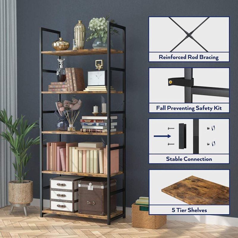 5 Tier Bookshelf Bookcase Shelf Storage for Bedroom Living Room Home Office