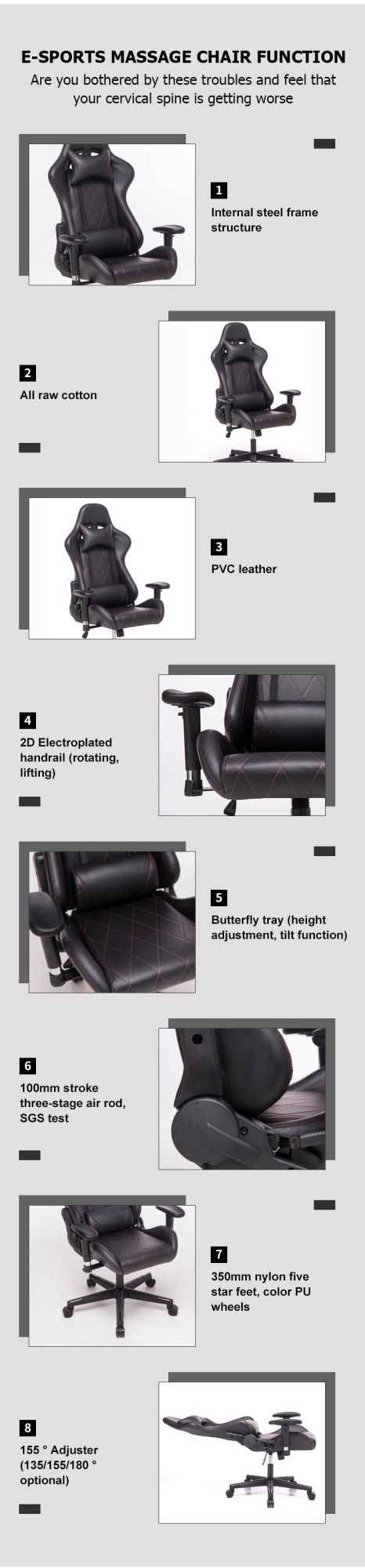 15 Years Massager Manufacturing Factory Customized Gamers′ High-Quality Game Chair Racing Style Chairs