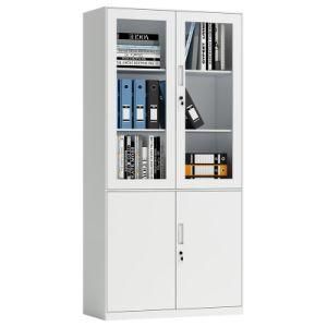 Glass Door Display Bookcase Steel Cupboard Office Filing Cabinet with 4 Doors