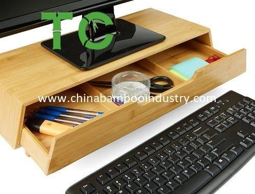 Wholesale Bamboo Desktop Organized and Riser Monitor Stand Riser Laptop Stand with with Pull out Drawers Computer Riser with Storage