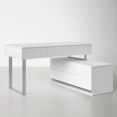 Nova White Glossy Lacquer Wood Desktop Computer Table Desk Integrated Office Desk with Metal Support Frame