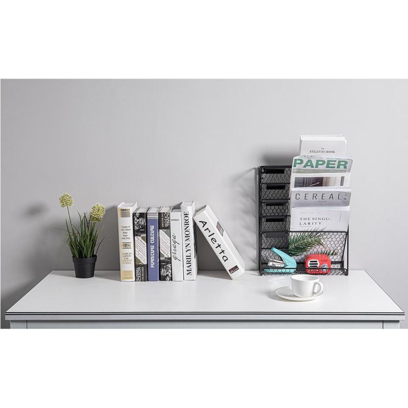 New Style Office Desktop Wire Metal Mesh 3 Compartment Stand Collection Rack Magazine Holder Desktop File Holder