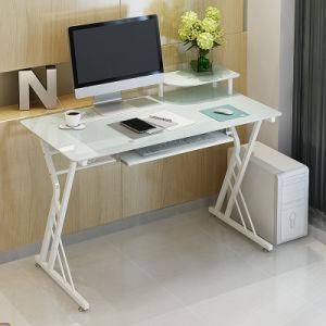 Home Office Computer Table with Modern Glass Tabletop Shape for Study Room