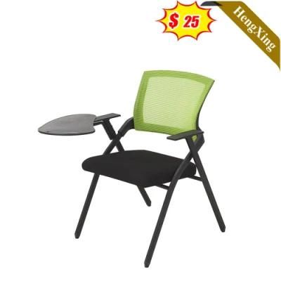 Simple Design Office Furniture Meeting Room Green Mesh and Black Fabric Metal Legs Training Chair with Writing Tablet
