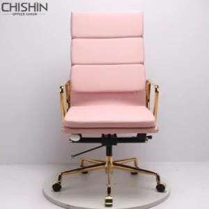 Leather Golden Frame Rolling Office Chair
