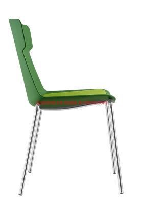 Green Plastic Shell for Seat and Back and with Seat Cushion Chromed Finished 4 Legs Frame Stacking Chair