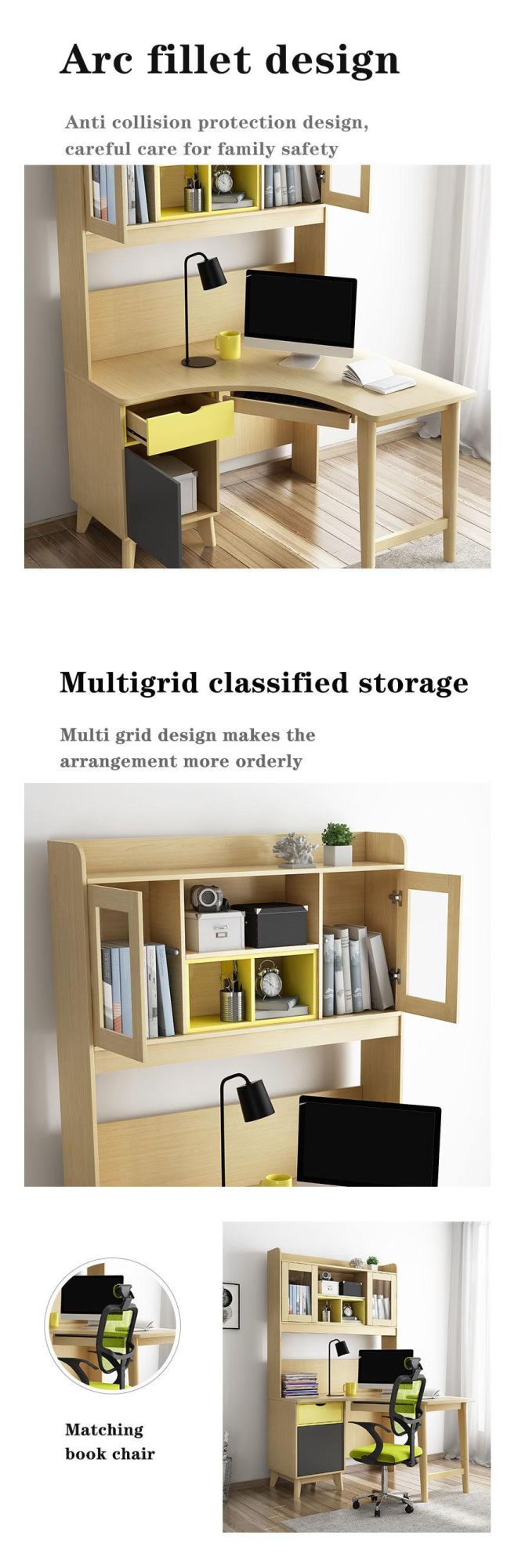 Classic Children Bedroom Furniture Study Desk Computer Table with Wardrobe