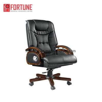 Classic Black Leather and Wood Office Chair Manufacturers in China