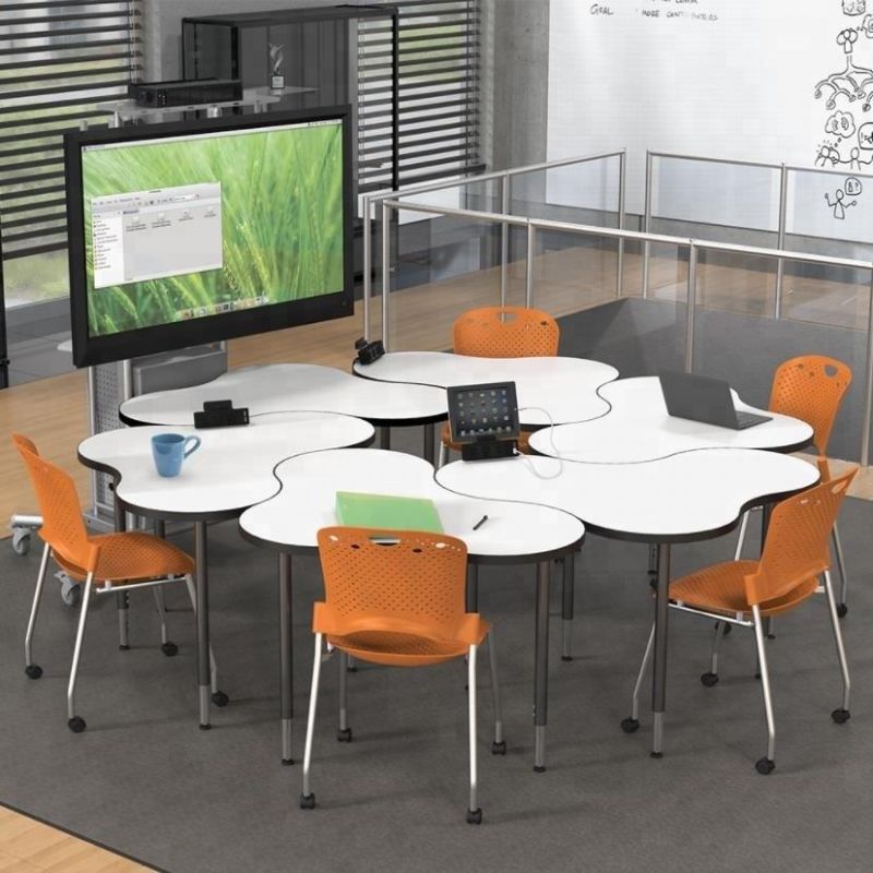 New Design Combination Polygon Table Chairs Combo School Furniture Table Chair Set for University School
