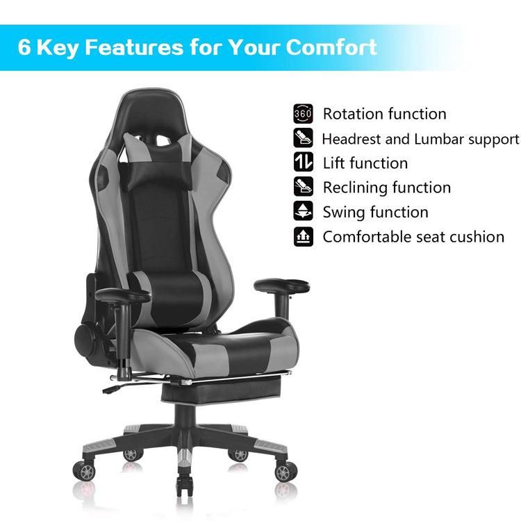 (MED-F) Partner High Back Reclining Gaming Chair Recliner Rocker Tilt E-Sports Chair with Retractable Footrest