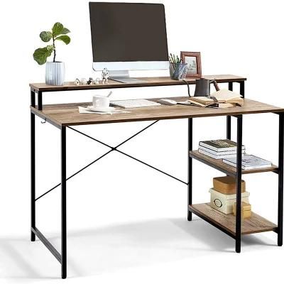 Office Iron-Wood Computer Desk with Side Shelf and Adjustable Desktop Direction 0317