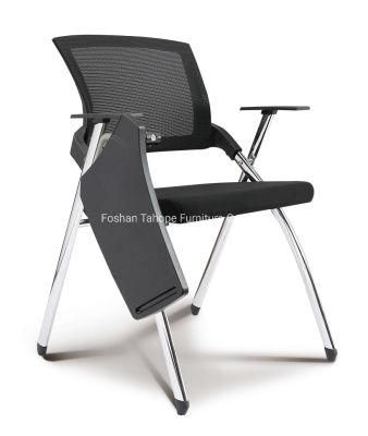 Popular Plastic Furniture School Steel Folding Visitor Conference Office Metal Training Chair with Writing Pad