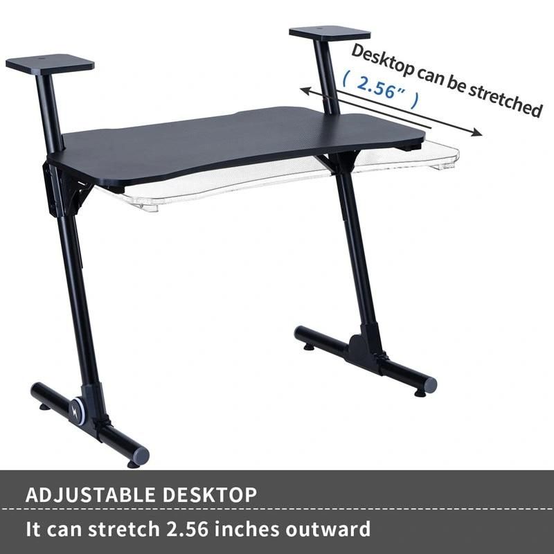 Z-Shaped PC Gaming Computer Desk Workstation with Carbon Fiber Surface and Headphone Hook