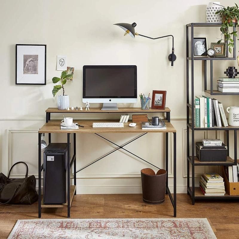 Office Iron-Wood Computer Desk with Side Shelf and Adjustable Desktop Direction 0317