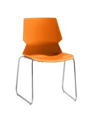 Orange Color Plastic Shell for Seat and Back Chromed Finished Sled Base Stacking Chair No Arms