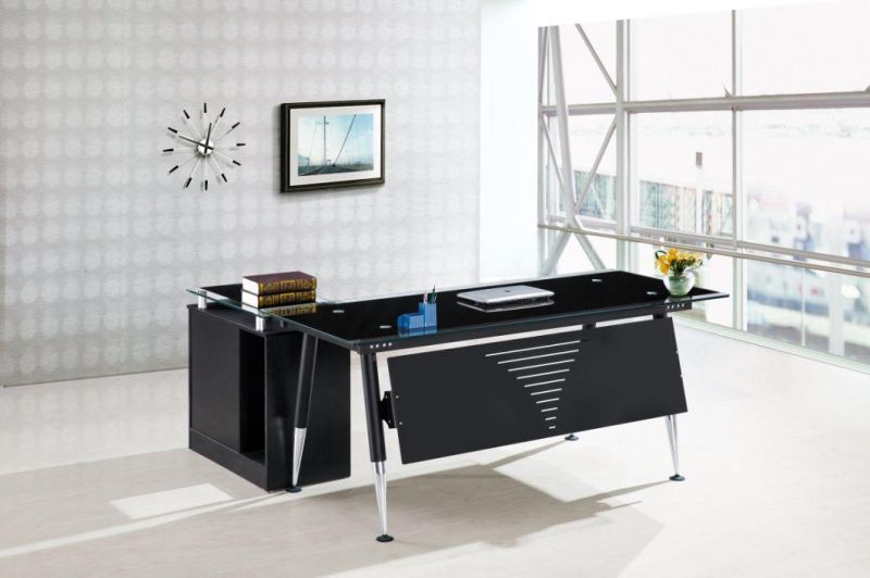 Hot Sale Durable Executive L Shape Design Toughened Glass Office Table