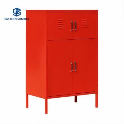 Red Living Room Cabinet Three Tiers Shoes Bag Storage Cabinet