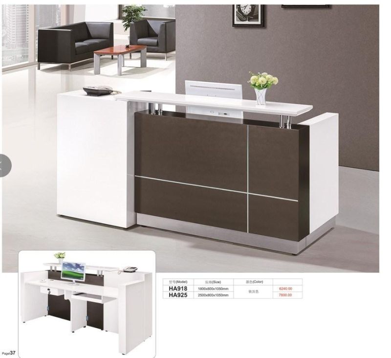 High Quality Wooden Standing Front Marble Reception Counter Cashier Desk