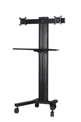 Silver/Black Mobile Computer Workstation with Power Rail Two Monitors