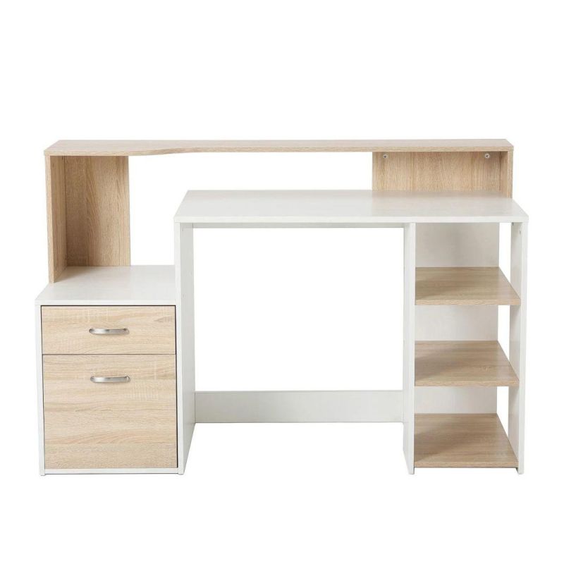 Amazonsfurntiure 55" Multi-Shelf Dorm and Home Office Desk Oak-White