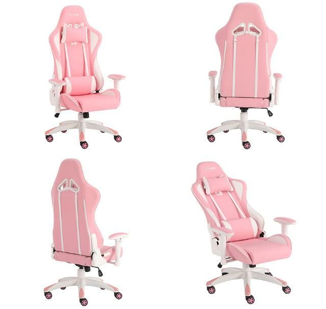 2D Ergonomic Metal Frame Pink 160 Adjustable Moulded Foam Sillas Gamer Gaming Chair with Lumbar Support