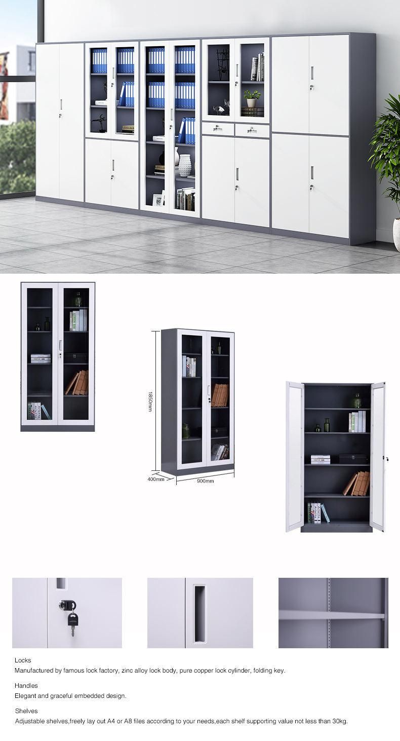 Office Furniture Steel Swing Glass Door Storage Cupboard Books Metal Cupboard