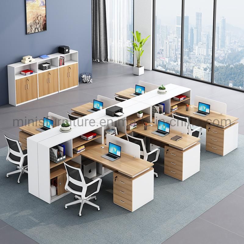 (M-WS244) Office Staff Workstation F-Shaped Cubicle Furniture Computer Desks with Cabinets and Private Partitions