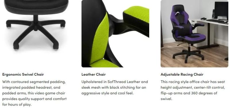Ergonomic Upholstered Leather Arm Design Office Computer Game Chair