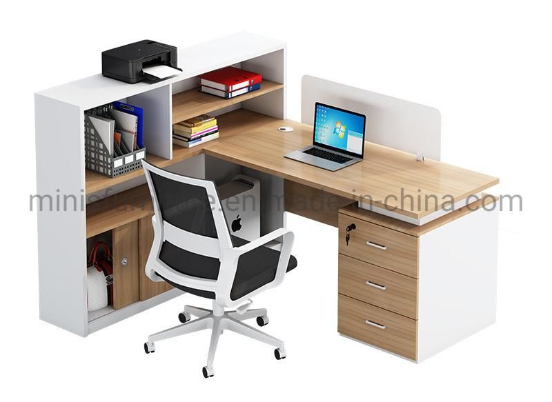 (M-WS244) Office Staff Workstation F-Shaped Cubicle Furniture Computer Desks with Cabinets and Private Partitions