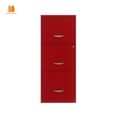 3 Drawer Red Vertical Steel Filing Cabinet Office Furniture