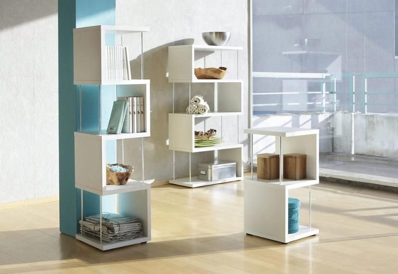 Adjustable White Decoration Wooden Bookshelf with 4 Tiers