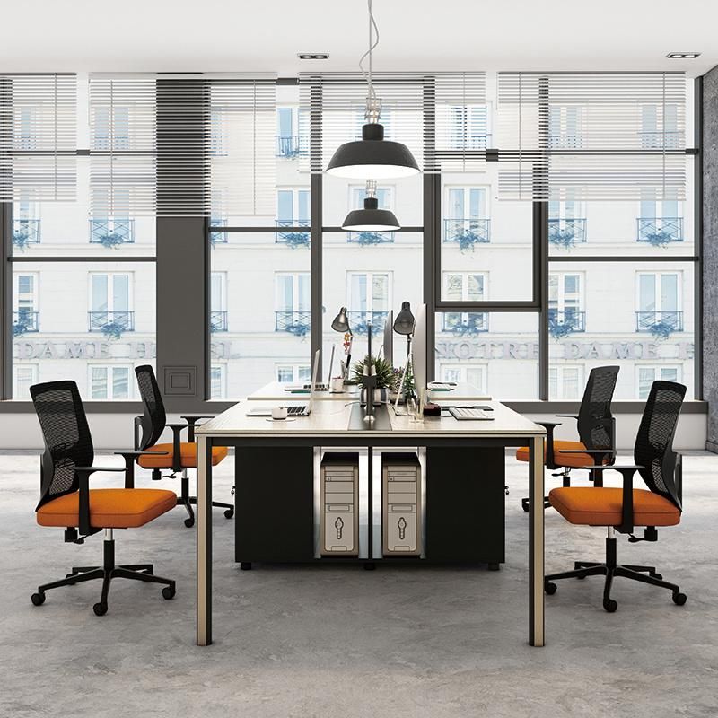 Commercial Computer Wood Screen Desk 4 Person Workstation Office Workbench