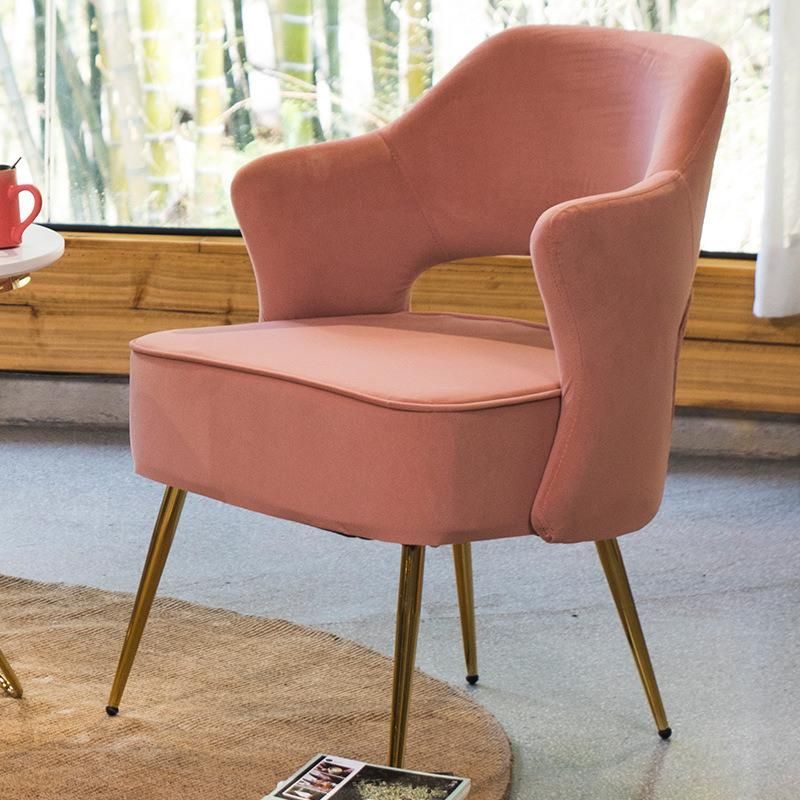 Washable Fabric Pink Leisure Lounge Bar Chair with Integrated Wood