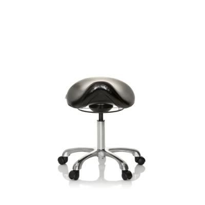 250mm Aluminum Base Nylon Castor Class 4 Gas Lift Black Bonded Leather Upholstery Saddle Wobble Chair