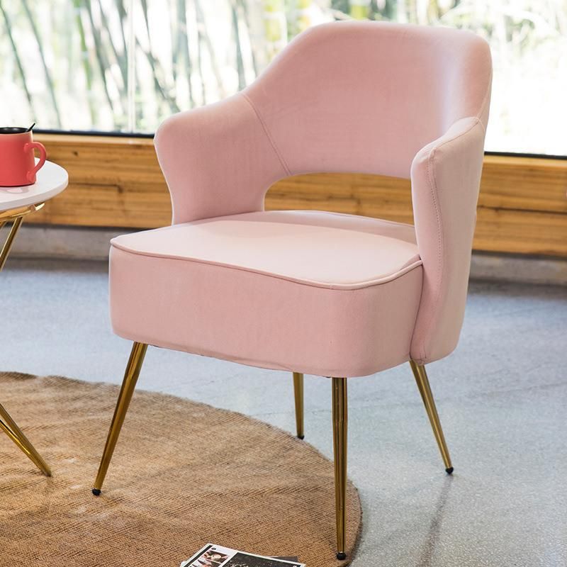 Washable Fabric Pink Leisure Lounge Bar Chair with Integrated Wood