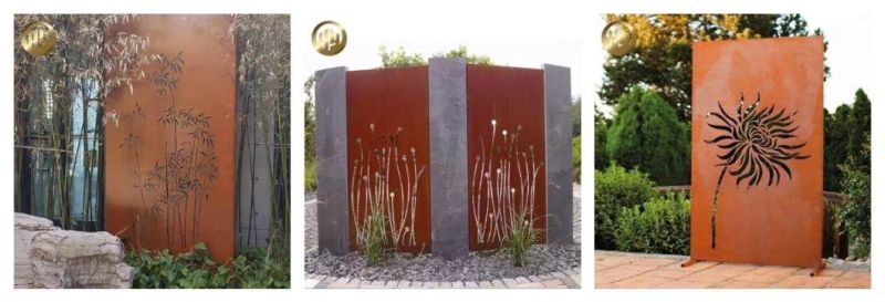 Outdoor Garden Rusty Metal Rectangular Custom Pattern Decoration Screen