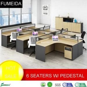 Aluminum Profile Wood Computer Desk Six People Office Workstation with Mobile Cabinet Drawer (APY-T06P)