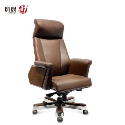 Luxury Wooden Executive Leather Office Chair Ergonomic Rolling Reclining Chair