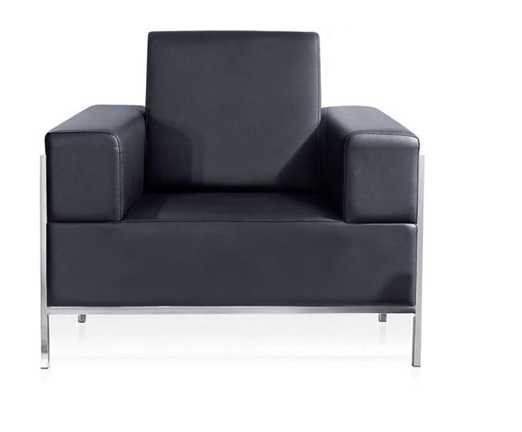 Black Color Genuine Leather Office Reception Sofa with Stainless Steel Frame