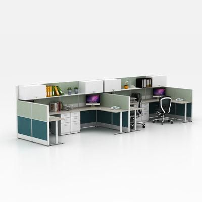 High Quality L Shape Unique Divider Panel Modern 4 Seat Office Workstation Cubicle with Overhead Cabinet