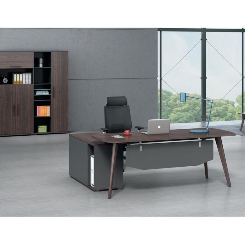 Counter Steel Metal Frame Modern Wood Computer Office Table for Internet Cafe