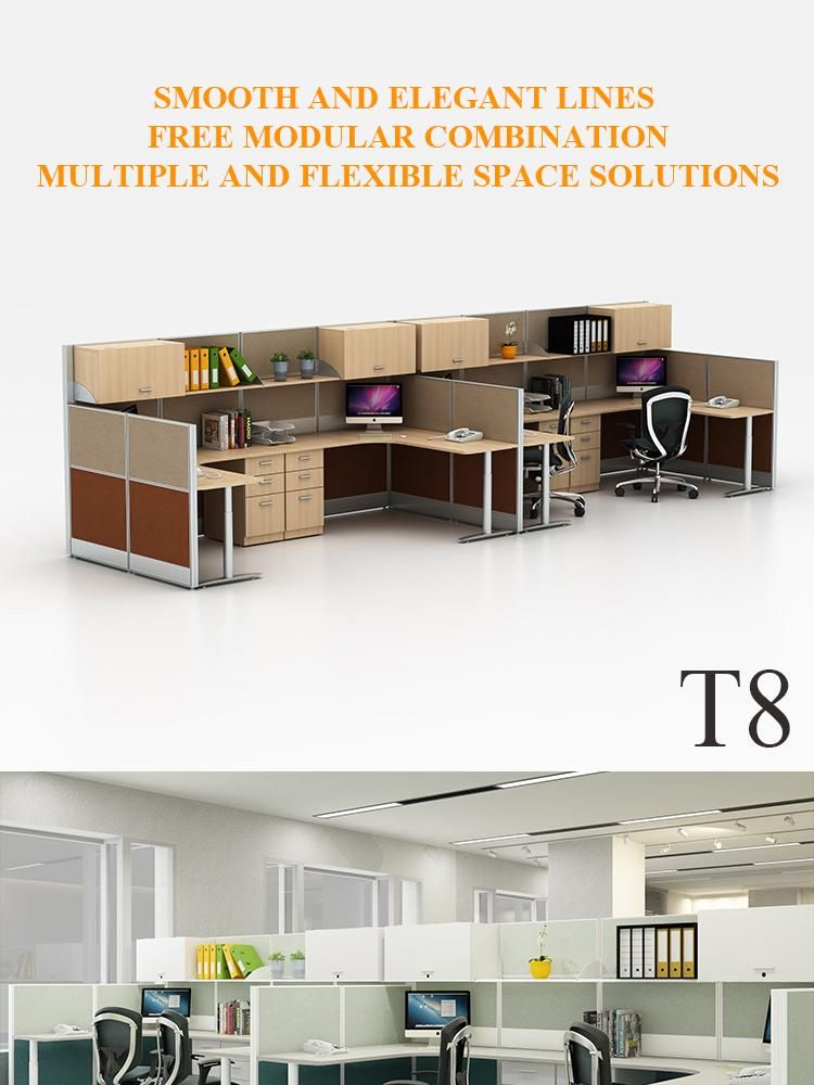 High Quality L Shape Panel Modern Office Workstation Cubicle Unique Divider with Overhead Cabinet