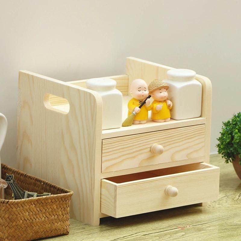 2 Drawer Kitchenware Unfinished Wood Storage Box Mini Cabinets Lattice