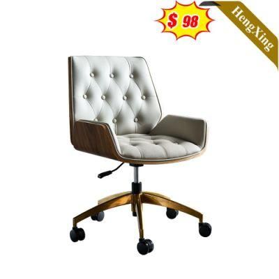 Cheap Office Furniture Chairs with Golden Metal Legs Gray PU Leather Rose Red Plywood Veneer Lounge Leisure Boss Chair